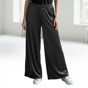 See and Be‎ Seen Black Velvet Wide Leg Pants Glitter Stretch Trousers VTG Medium